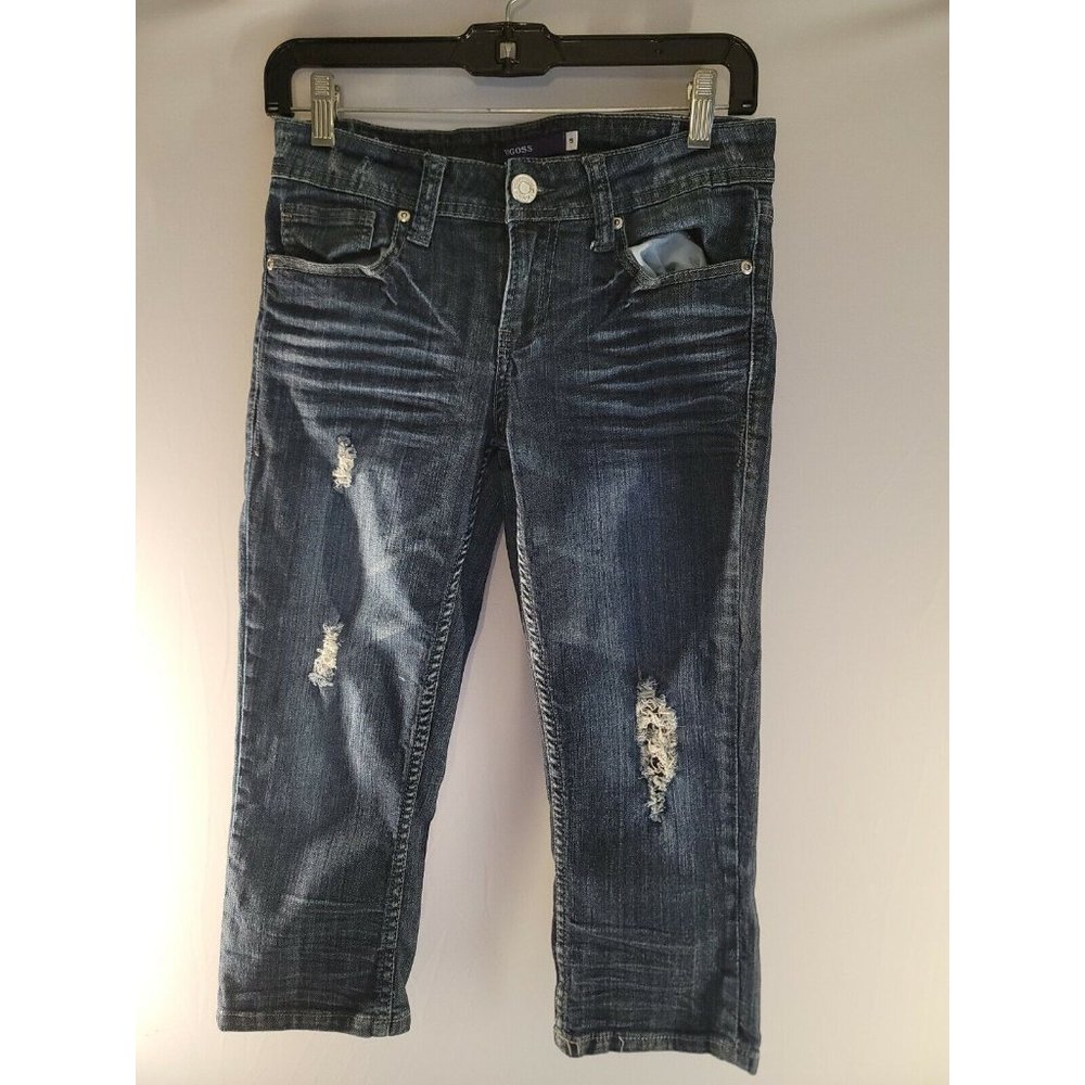 Vigoss Junior Size 5 Distressed Denim Dark Wash Capri Jeans